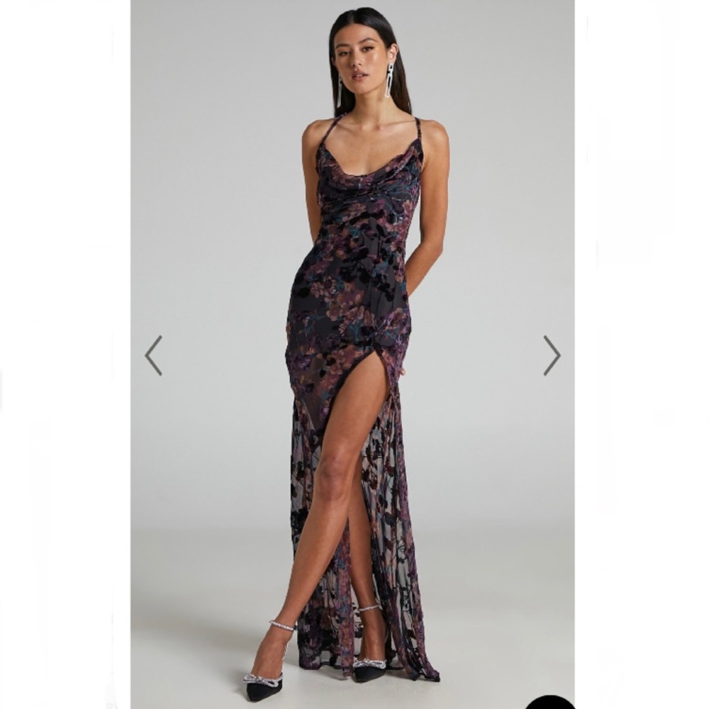 Showpo ALETTA MAXI DRESS - COWL CROSS BACK DRESS IN ALETTA BURN OUT FLORAL NWT